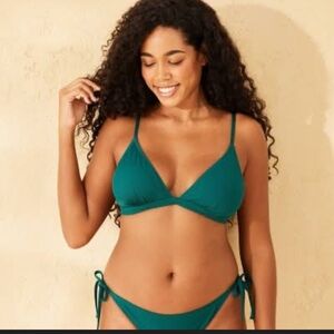 Shade & Shore Ribbed Triangle Bikini Top 2-Piece Green Size M (8-10) NWT